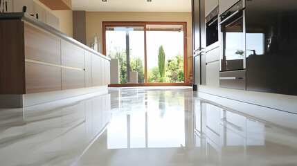 Modern kitchen design with epoxy resin floor coverings