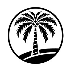 illustration, vector, black and white, silhouette, tropical, island, ocean, beach, logo, palm tree icon