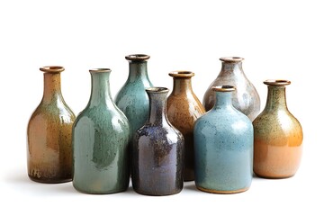 ceramic glaze bottles isolated on white background 