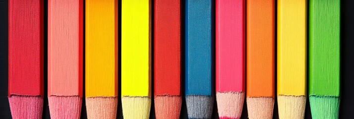 Spectrum Of Creativity A Row Of Vibrant Colored Pencils For Artistic Expression And Joy