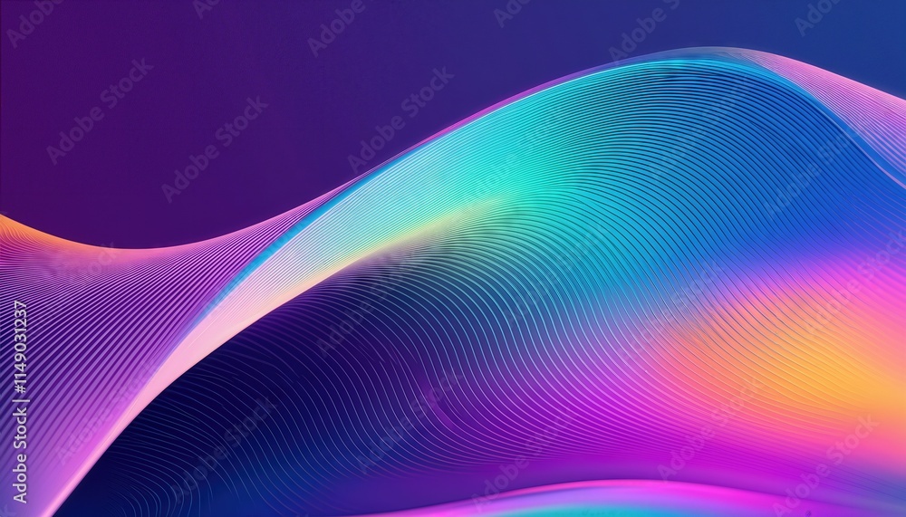Aufkleber abstract fluid iridescent holographic neon curved wave in motion a colorful d render showcasing dyna