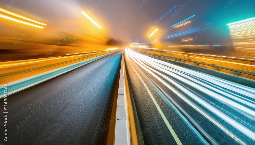Poster futuristic abstract background featuring highspeed straight blue and yellow lines with bokeh glowing