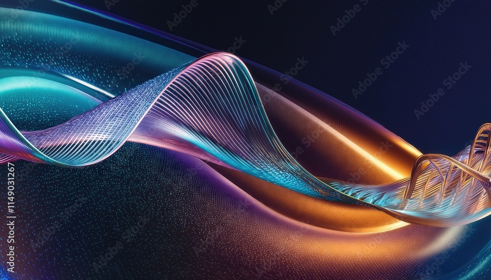 Poster abstract fluid iridescent holographic neon curved wave in motion a colorful d render capturing the e