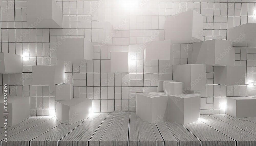 Aufkleber abstract geometric white bright d texture wall featuring squares and square cubes modern design back