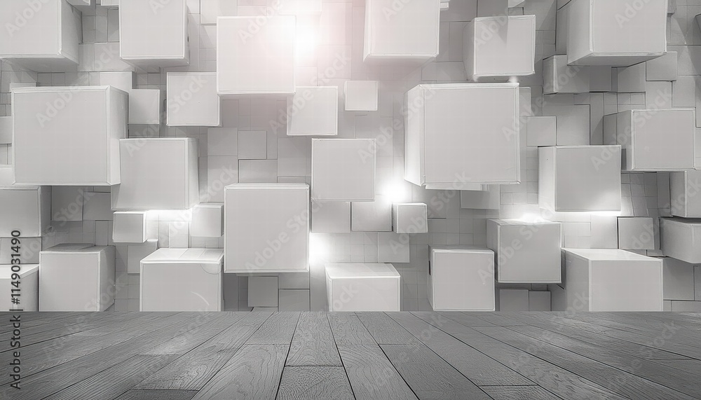 Poster abstract geometric white bright d texture wall featuring squares and square cubes background modern 