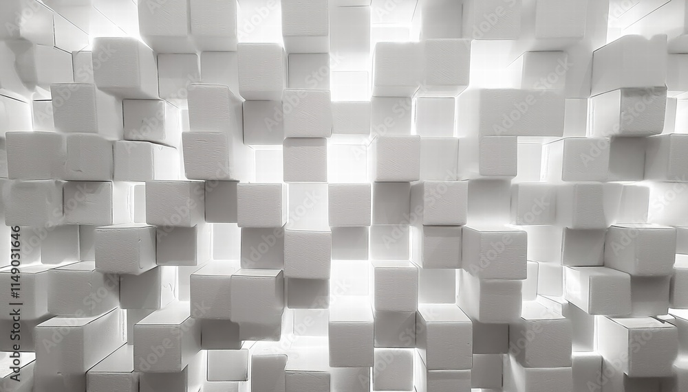 Poster abstract geometric white bright d texture wall featuring squares and square cubes background a moder