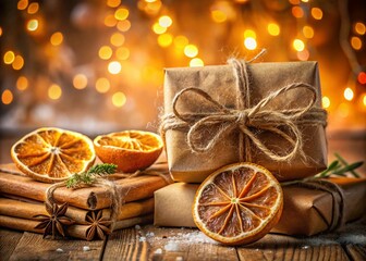 Festive Christmas Gifts: Brown Paper, Orange & Cinnamon Double Exposure