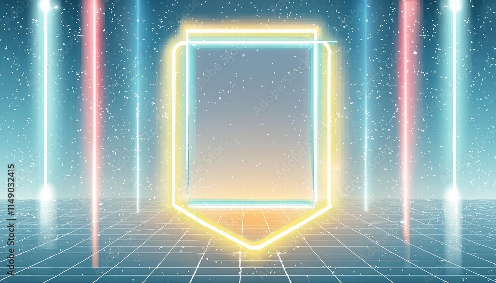 Poster abstract neon light geometric background a captivating display of glowing neon lines and an empty fu