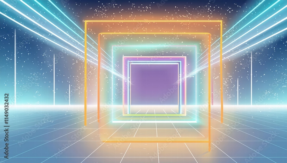 Poster stunning abstract neon light geometric background glowing neon lines create an empty futuristic stag