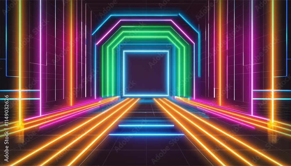 Aufkleber abstract neon light geometric background a stunning display of glowing neon lines on an empty futuri
