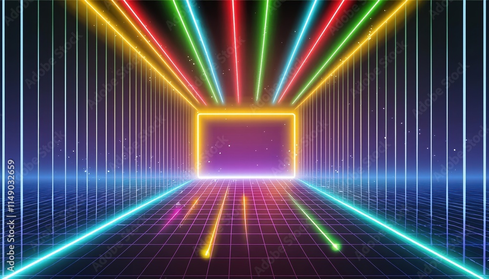 Poster abstract neon light geometric background a vibrant display of glowing neon lines creating a futurist