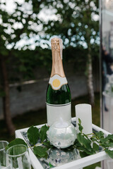 Elegant Wedding Champagne Display with Decorative Elements