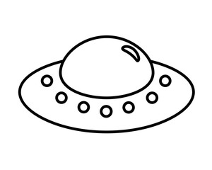 Flying saucer - UFO sign or logo - vector linear illustration. Outline. Spaceship alien pictogram. Doodle or coloring	