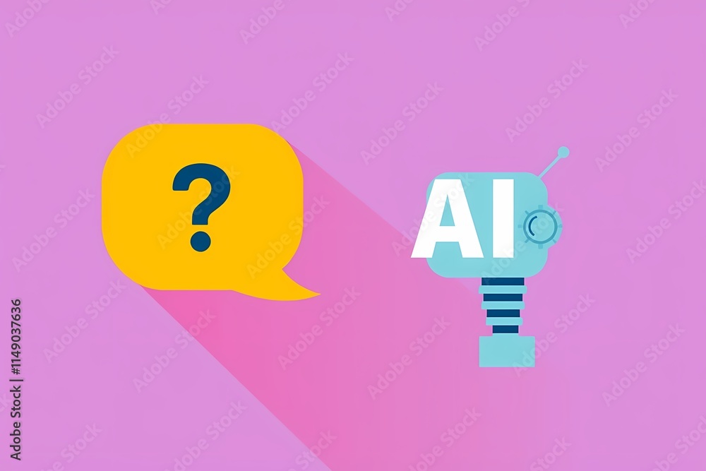 Poster ai questions and answers: a friendly robot and a question mark bubble illustrate the concept of ai a