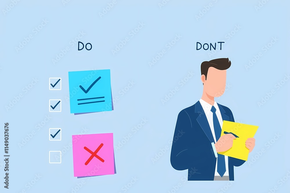 Poster businessman deciding: a businessman in a suit contemplates a list of 