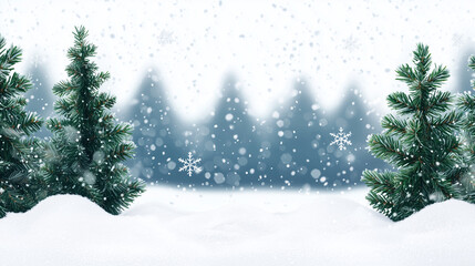 Fototapeta premium Snowy Forest Landscape with Evergreen Trees and Soft Daylight
