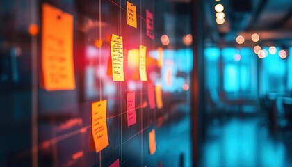 Obraz premium A bright coworking space with glowing visuals collecting participant feedback on proposed strategies