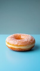 Classic Glazed Donut on a Minimalist Blue Background