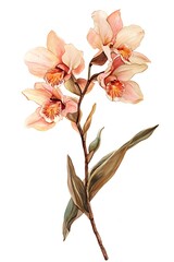 orchid flower with stem isolated on white background