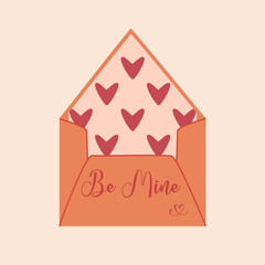 simple valentines day card with love envelope, flat vector illustration, perfect for your holiday background, textile, greeting card, wrapping