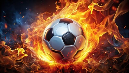 Fototapeta premium Fiery Soccer Emblem: Burning Football Badge, Flaming Sports Crest, Hot Design, Infernal Team Logo, League Fire Emblem