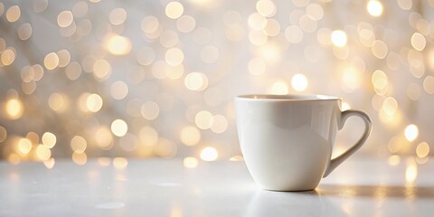 Floating White Mug Mockup: Bokeh Background, Product Photography, Generative AI Image