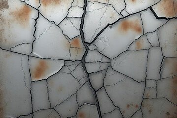 A close-up of a cracked metal surface. The cracks are sharp and well defined, forming a web-like pattern. The surface is silvery gray and has a slightly textured appearance. Abstract background