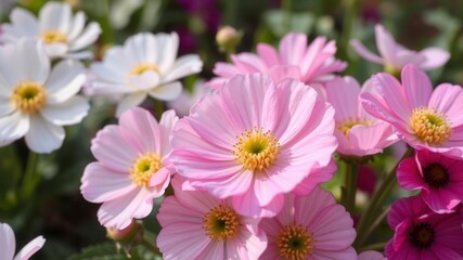 Obraz premium Beautiful pink and white ranunculus flowers in full bloom, showcasing delicate petals and vibrant colors, petals, white, garden