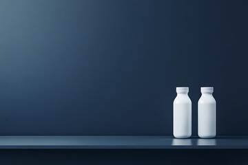 Blank White Bottles Mockup on Dark Shelf