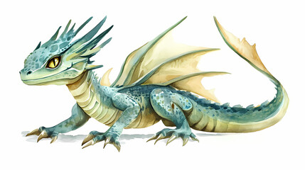 Whimsical stylized fantasy creatures watercolor inspired. Basilisk. Illustration