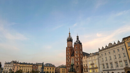 Fototapeta premium Krakow Old Town St. Mary's Basilica Main Market Square St Florians gate and Barbakan Royal Castle St. Joseph's Church