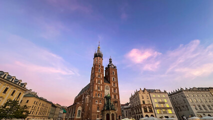 Fototapeta premium Krakow Old Town St. Mary's Basilica Main Market Square St Florians gate and Barbakan Royal Castle St. Joseph's Church