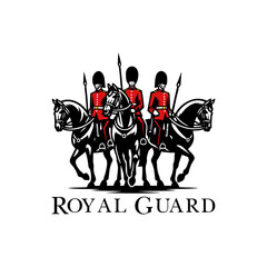 Naklejka premium three castle royal guards riding horses in vector logo 