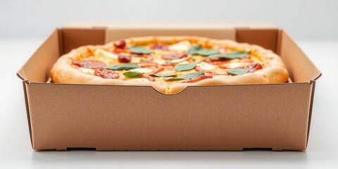 Pizza box corrugated package die cut with mock up on white background, container, marketing, pizza