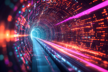 Digital Tunnel of the Future - Glowing Lines and Data