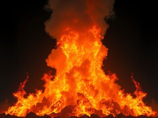 A dramatic shot of fire flames with a focus on the smoke and ash emerging from the inferno , combustion, flames, incineration, heat, intensity