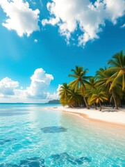 Obraz premium Aerial view of a tropical island with sandy beaches and swaying palm trees, island, aerial view, tropical