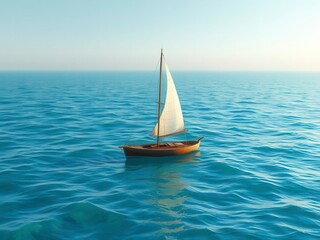 Fototapeta premium A small boat bobbing on the waves in a tranquil sea, sailboat, calm