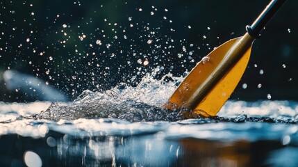 Fototapeta premium A close-up of a paddle splashing in water, capturing dynamic movement and energy.