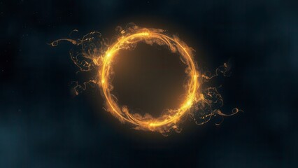 Celestial circle of light with abstract golden effect, shimmering orb, soft focus, atmospheric radiance, ethereal ambiance, glowing aura