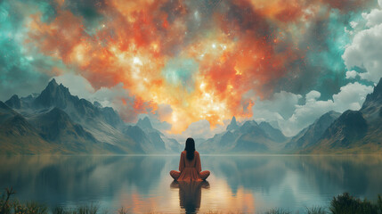 A beautiful woman getting in touch with the inner divine through meditation.