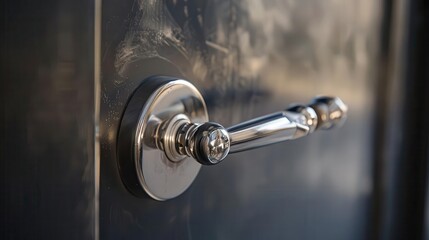 A close-up of a polished door handle on a sleek surface, highlighting design and functionality.