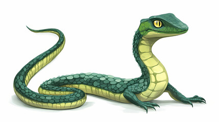 A tiny cartoon basilisk slithering gracefully on white background. Basilisk. Illustration