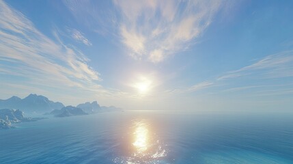 Obraz premium Serene Seascape with Golden Sunlight Glimmering on Calm Waters