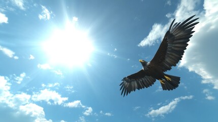Fototapeta premium Majestic eagle soaring high in a bright sunny sky.