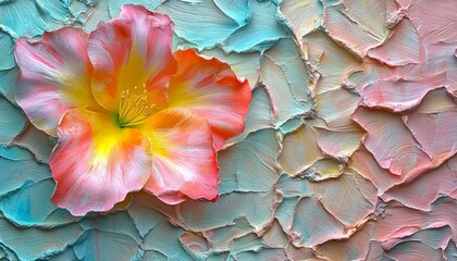 Fototapeta premium Pink and Orange Flower on Textured Pastel Background