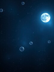 Fototapeta premium Glowing stars and planets on a dark blue background with a full moon , universe, stellar navigation