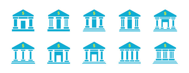Fototapeta premium Vector Simple Bank Icon Set. Bank Icons Flat Design