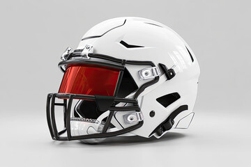 Fototapeta premium White football helmet with red visor, isolated on grey background.