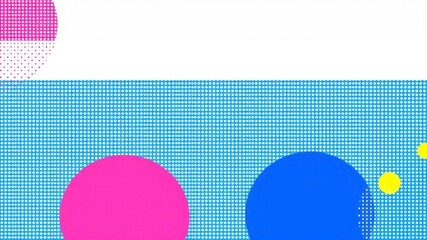 Abstract halftone white background with pink, blue, and yellow dots creating a visually striking design, set, design, halftone